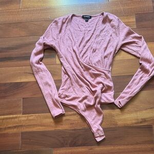 Express Mauve Ribbed Long Sleeve Bodysuit